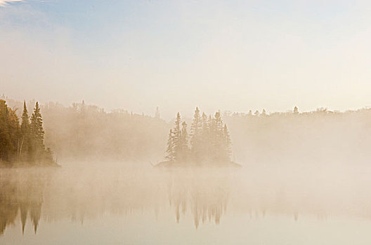 早晨,雾气,上方,月牙状,湖,苏必利尔湖省立公园,安大略省,加拿大