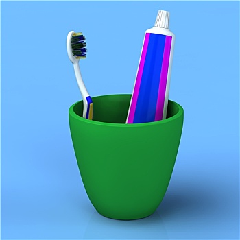 牙刷,胶质物,牙膏,绿色,杯子