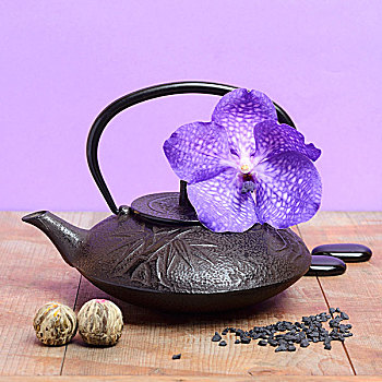 铸铁,茶壶,紫色,兰花