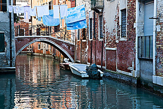 建筑,反射,平和,运河,水,威尼斯,意大利