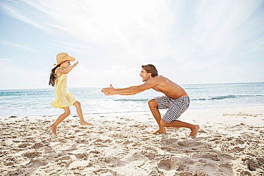 父亲,女儿,玩,海滩