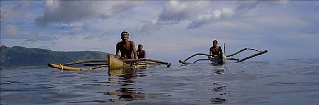 印度尼西亚,岛屿,两个,舷外支架,独木舟,捕鱼者