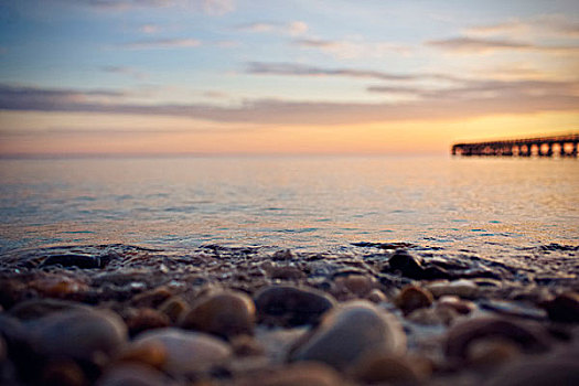 海滩,石头,日落
