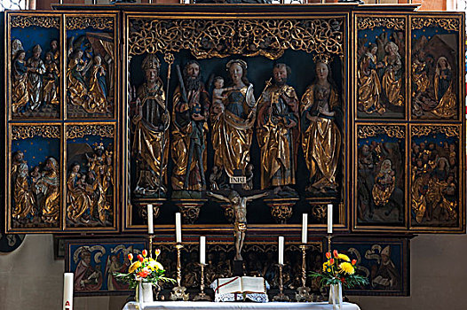 圣坛,木质,教堂,中间,弗兰克尼亚,巴伐利亚,德国,欧洲