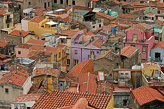 彩色,城市,建筑,红色,砖瓦,屋顶,涂绘,墙壁,房子,建造,一起,狭窄,街道