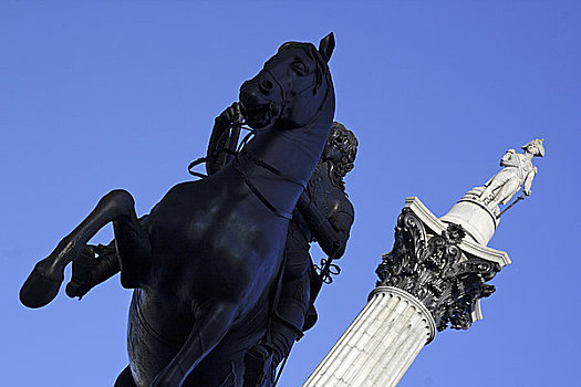 英格兰,伦敦,特拉法尔加广场,雕塑,纳尔逊纪念柱,背景