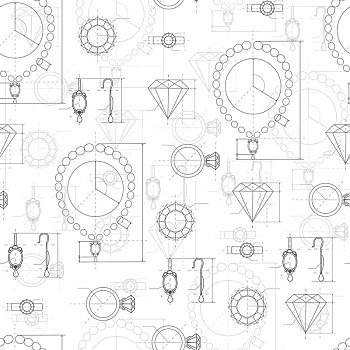 饰品,制作,素描,无缝,图案,戒指,项链,耳饰,珠宝,草图,轮廓,钻石,收集,矢量
