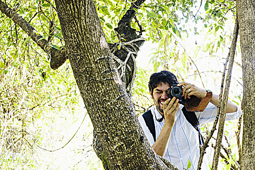 中年,男人,摄影,树,赞比亚