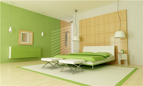 绿色,现代,卧室