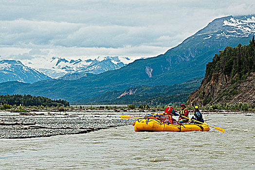 筏,漂浮,塔琴希尼河,省立公园,不列颠哥伦比亚省,加拿大,夏天