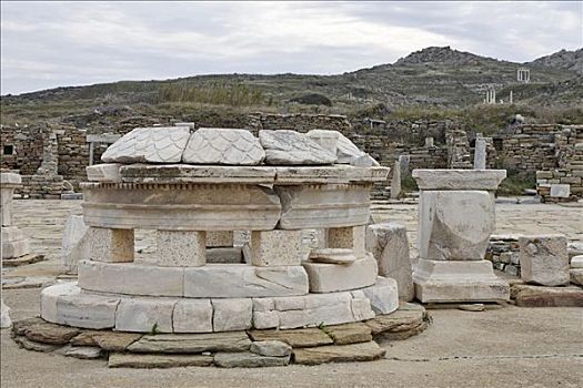 圆,庙宇,靠近,港口,阿哥拉,得洛斯,希腊