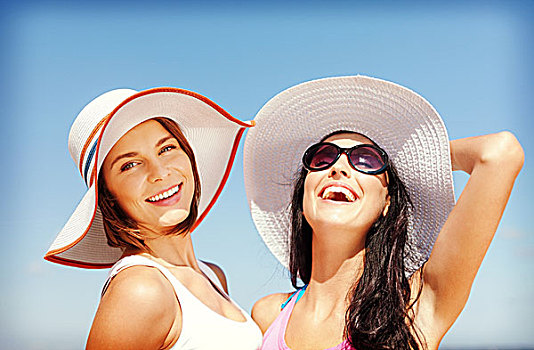 暑假,度假,概念,女孩,帽子,海滩