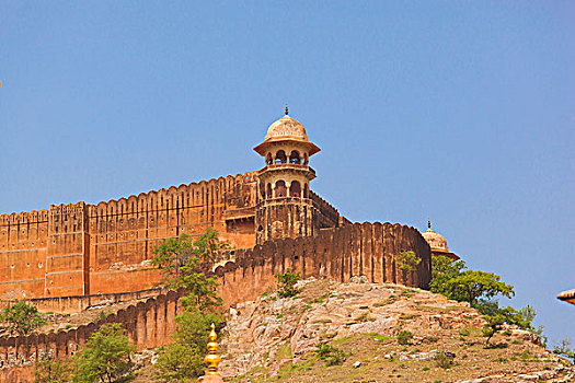 塔,墙壁,角,堡垒,蓝天,斋浦尔,拉贾斯坦邦,印度