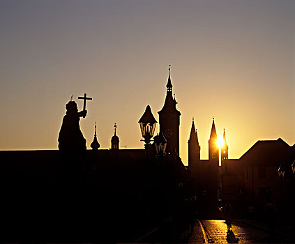 日出,大教堂,维尔茨堡,弗兰克尼亚,巴伐利亚,德国,欧洲