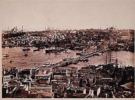 君士坦丁堡,伊斯坦布尔,桥,上方,博斯普鲁斯海峡