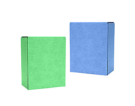 绿色,蓝色,纸板箱,隔绝,白色背景
