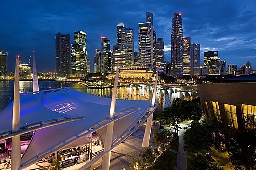 城市风光,黄昏,屋顶,散步场所,休闲场所,剧院,湾,新加坡