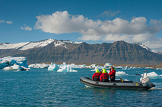 冰岛,东方,区域,杰古沙龙湖,结冰,湖,游船