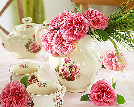 浪漫,茶壶,粉色,玫瑰