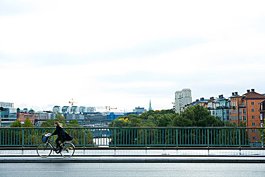 瑞典,斯德哥尔摩,骑自行车,骑,桥