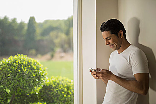 印度,男人,窗边,发短信,信息,手机