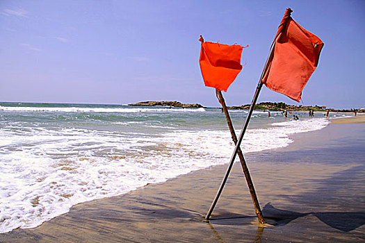 红色,警告,旗帜,海滩,印度南部