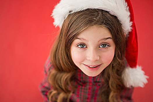 高兴,小女孩,圣诞帽