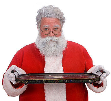圣诞老人,白色背景,拿着,空,托盘,产品,罐