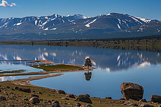 湖,雪山,背影,蒙古,亚洲