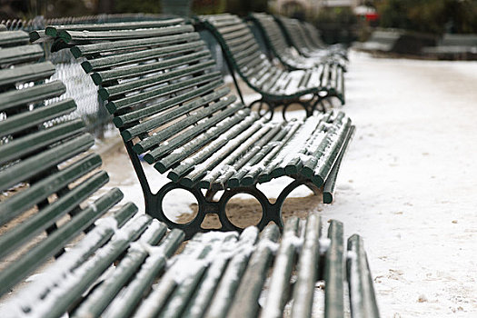 雪,公园长椅,巴黎,法国