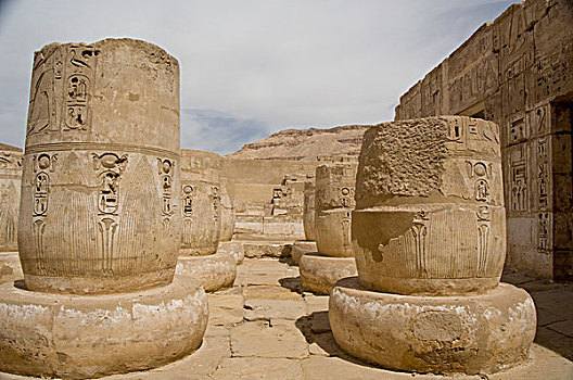 埃及,路克索神庙,约旦河西岸,哈布城,庙宇,贾奈特,雕刻,象形文字,遮盖,院落,柱子