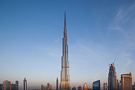 阿联酋,迪拜,市区,哈利法,最高,建筑,俯视图,黎明