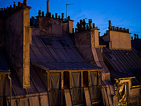 巴黎,屋顶,黄昏