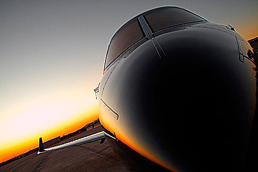 私人飞机,飞机跑道,日落