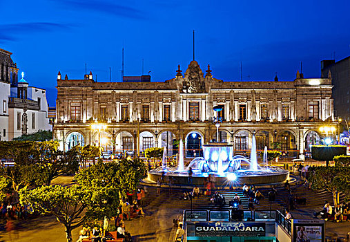 瓜达拉哈拉,墨西哥,城市,宫殿,夜晚,光亮,蓝天