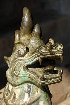 青铜,龙,头部,雕塑,庙宇,博物馆,艺术,古旧,万象,老挝