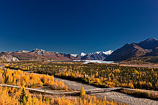 景色,秋天,马塔努损卡河,冰河,积雪,楚加奇山,漂流者,河,阿拉斯加