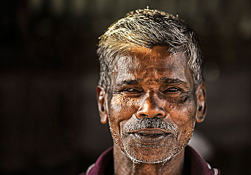 老人,头像,喀拉拉,印度南部,印度,亚洲