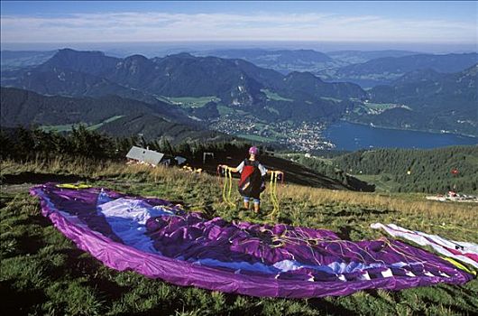 滑翔伞,山,萨尔茨卡莫古特