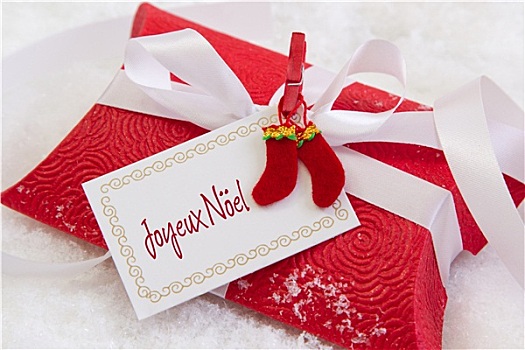 特写,红色,礼物,盒子,法国,文字,圣诞节