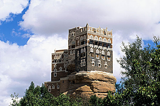 也门,靠近,山峦,旱谷,石头,宫殿