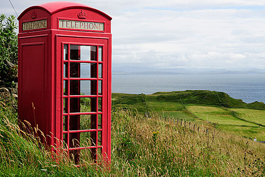 英国,电话亭,中间,乡村,茂尔岛,苏格兰,欧洲