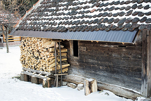 堆,木柴,准备,冬天,背景