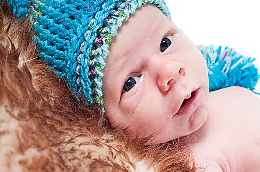 婴儿,编织,蓝色,帽子