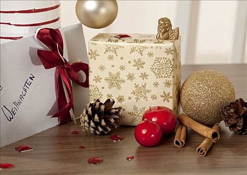 包装,礼物,圣诞装饰,桌子