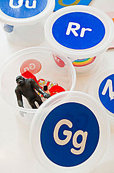 塑料容器,玩具,大猩猩,字母g,盖子