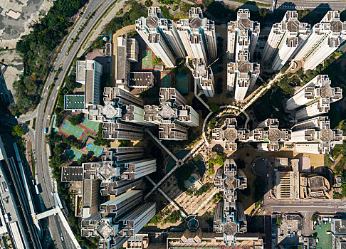 俯视,摩天大楼,建筑,香港
