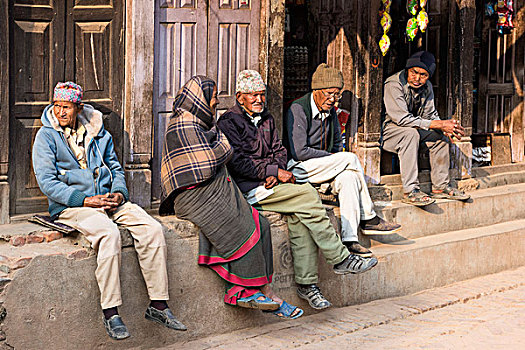 巴克塔普尔,加德满都,区域,尼泊尔,老人,坐,街道