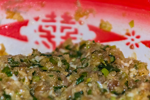 水饺肉馅调味品特写