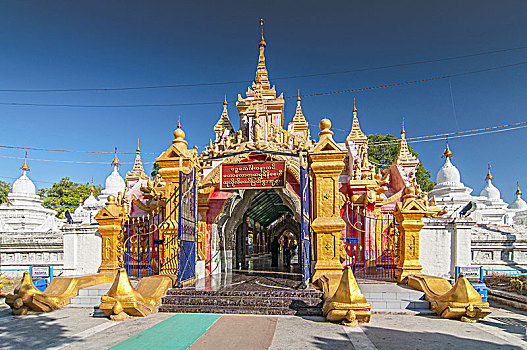 入口,大门,佛塔,固都陶佛塔,寺庙,曼德勒,缅甸,亚洲